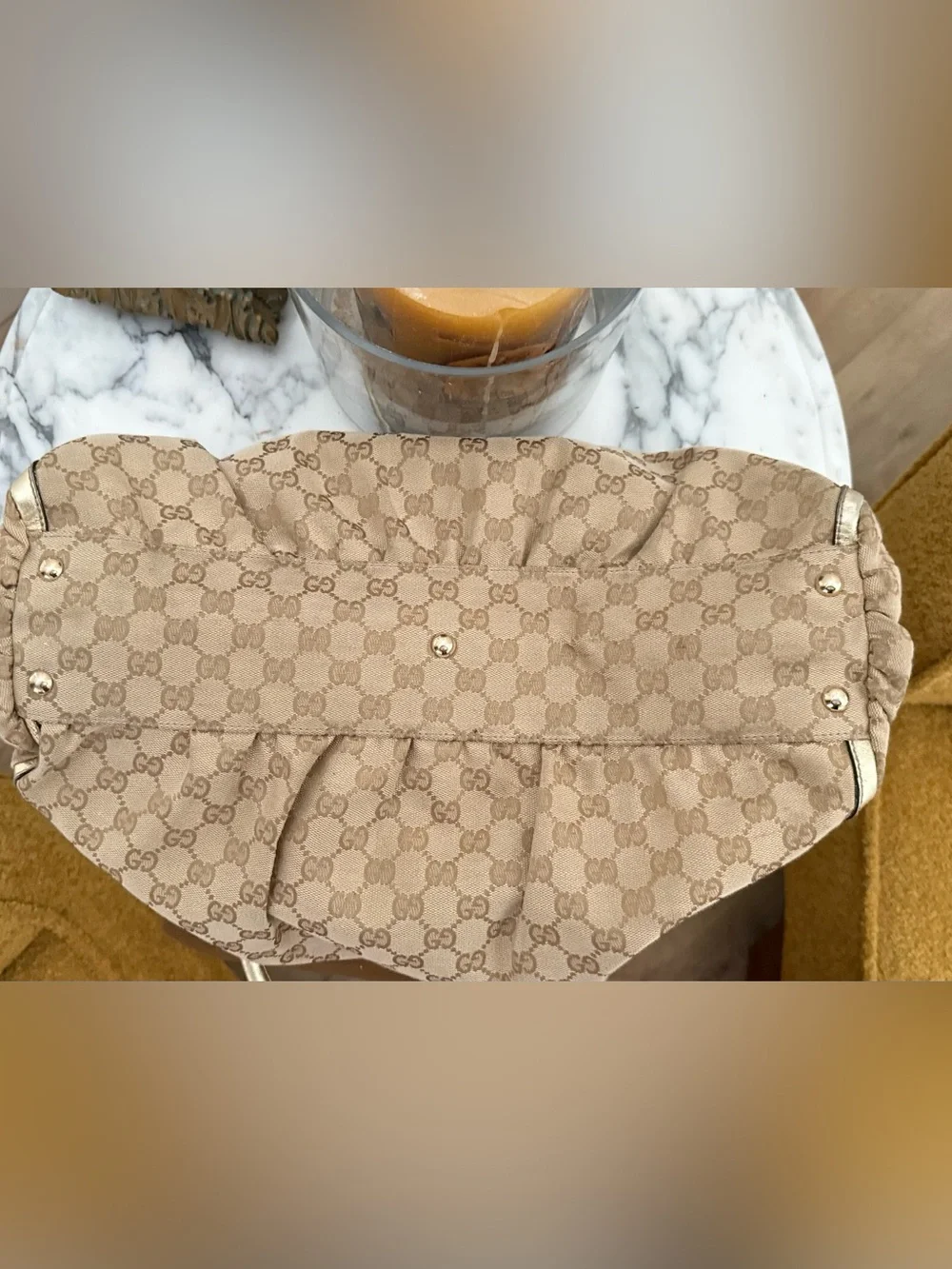 Gucci D-Ring Tote in GG Canvas with Gold Metallic Leather Trim - Picture 9 of 10